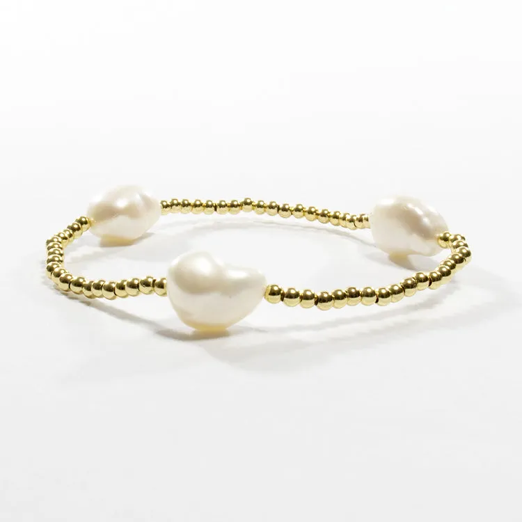 Beaded Adjustable 3 Pearl Bracelet - Gold or Silver