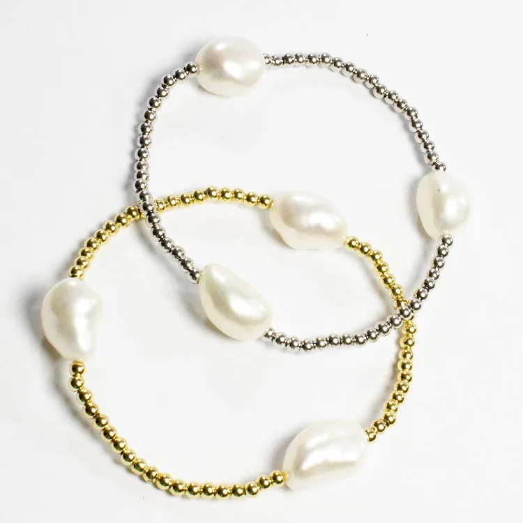 Beaded Adjustable 3 Pearl Bracelet - Gold or Silver