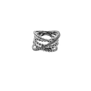 Beaded Crossover Ring with Diamonds