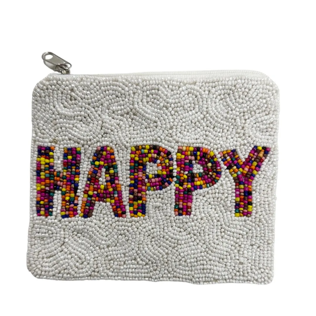Beaded Happy Large Zipper Pouch