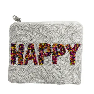 Beaded Happy Large Zipper Pouch
