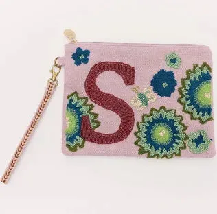 Beaded Initial Wristlet Pouch