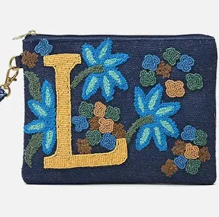 Beaded Initial Wristlet Pouch