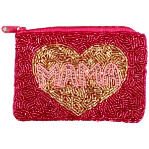 Beaded Mama Heart Zipper Pouch - Hot Pink