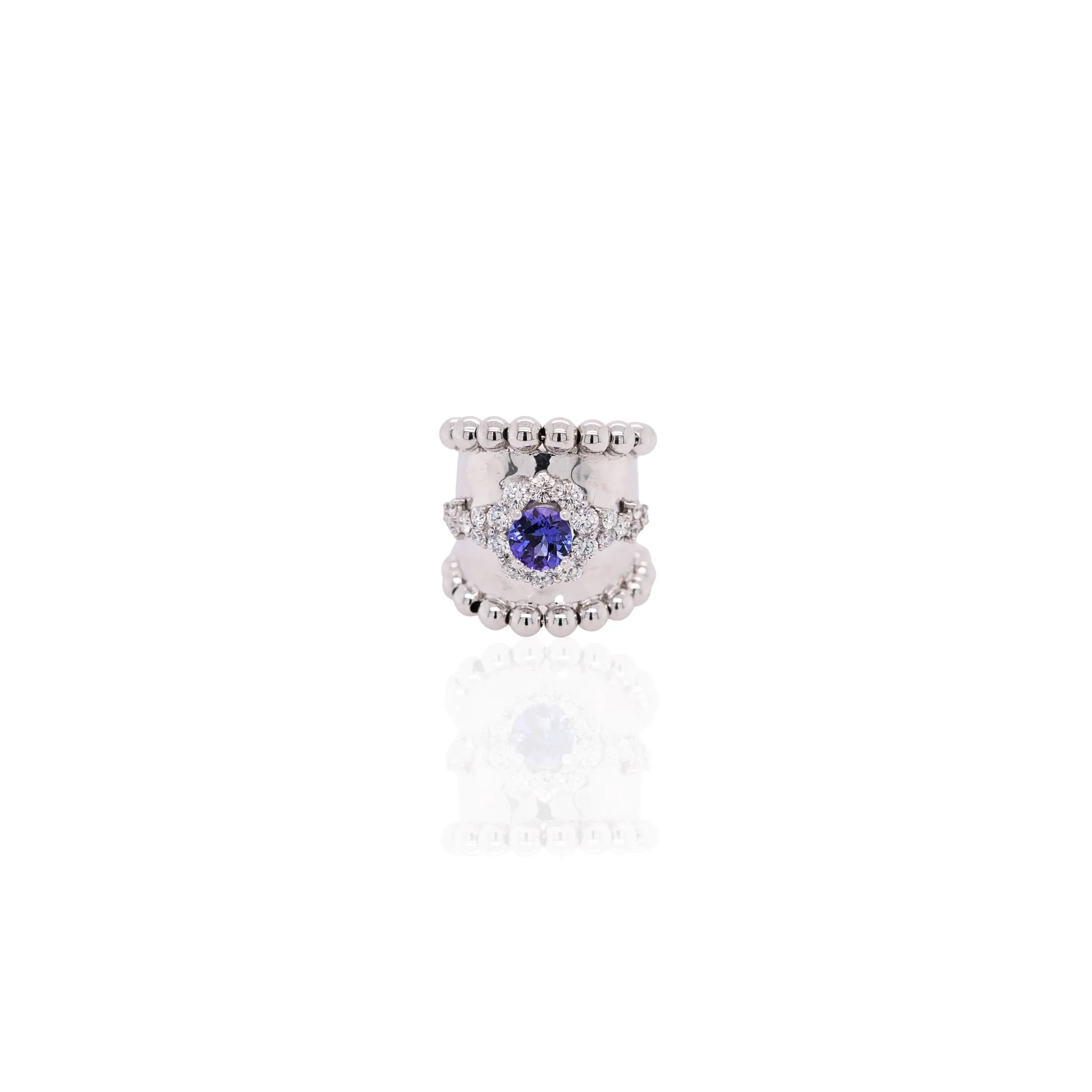 Beaded Ring with Diamonds and Tanzanite