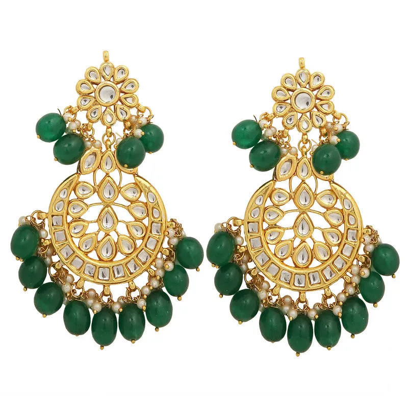 Beautiful Dark Green and Golden Kundan Necklace with Earrings and Maang Tikka