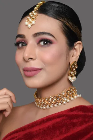 Beautiful Designer Pearl Beaded Kundan Choker Necklace Set