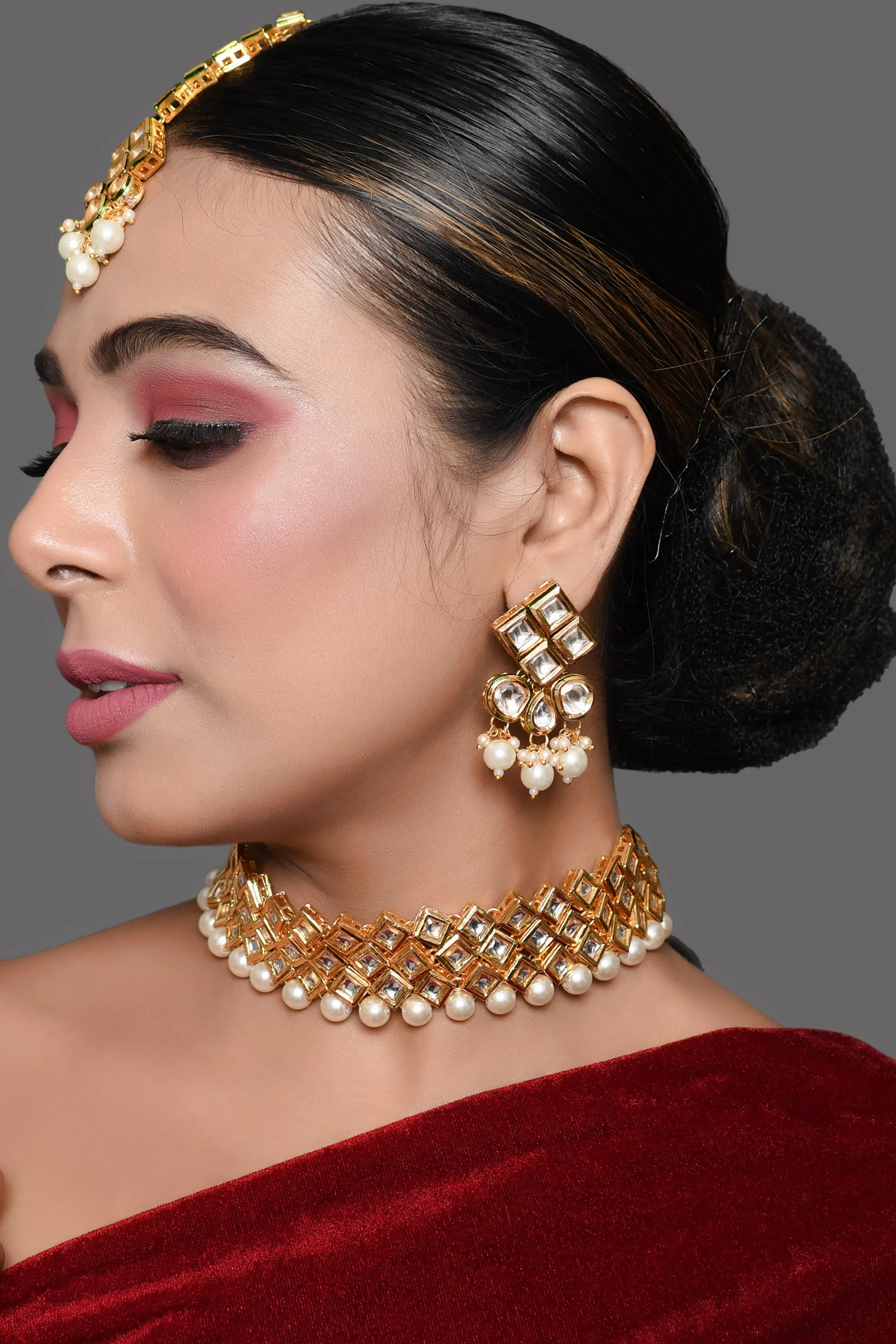 Beautiful Designer Pearl Beaded Kundan Choker Necklace Set