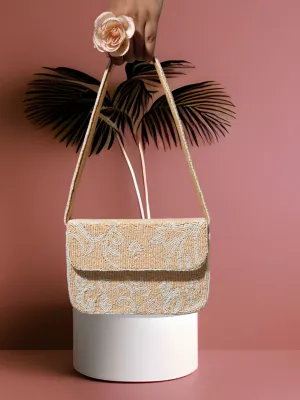 Beige Bloom Beaded Purse