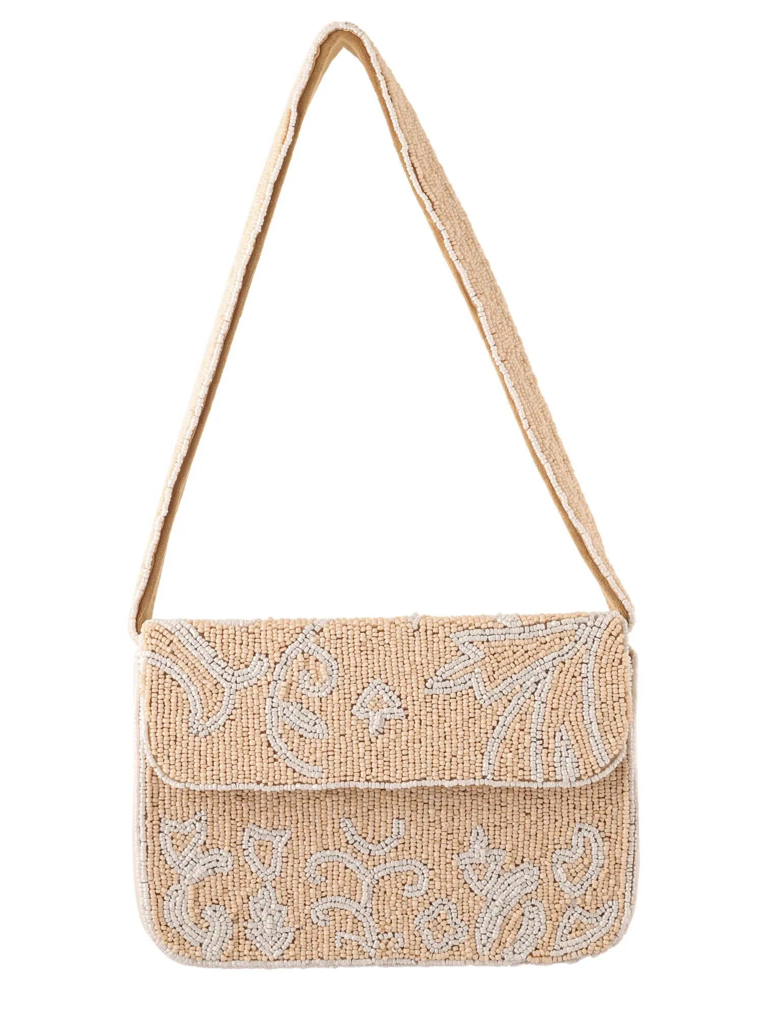 Beige Bloom Beaded Purse