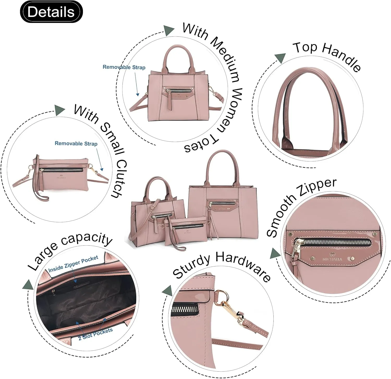 Best deal Women for Handbags Purses and Bag Set Satchels Fashion 3Pcs for Wallets Work Travel Anti-slip Tote