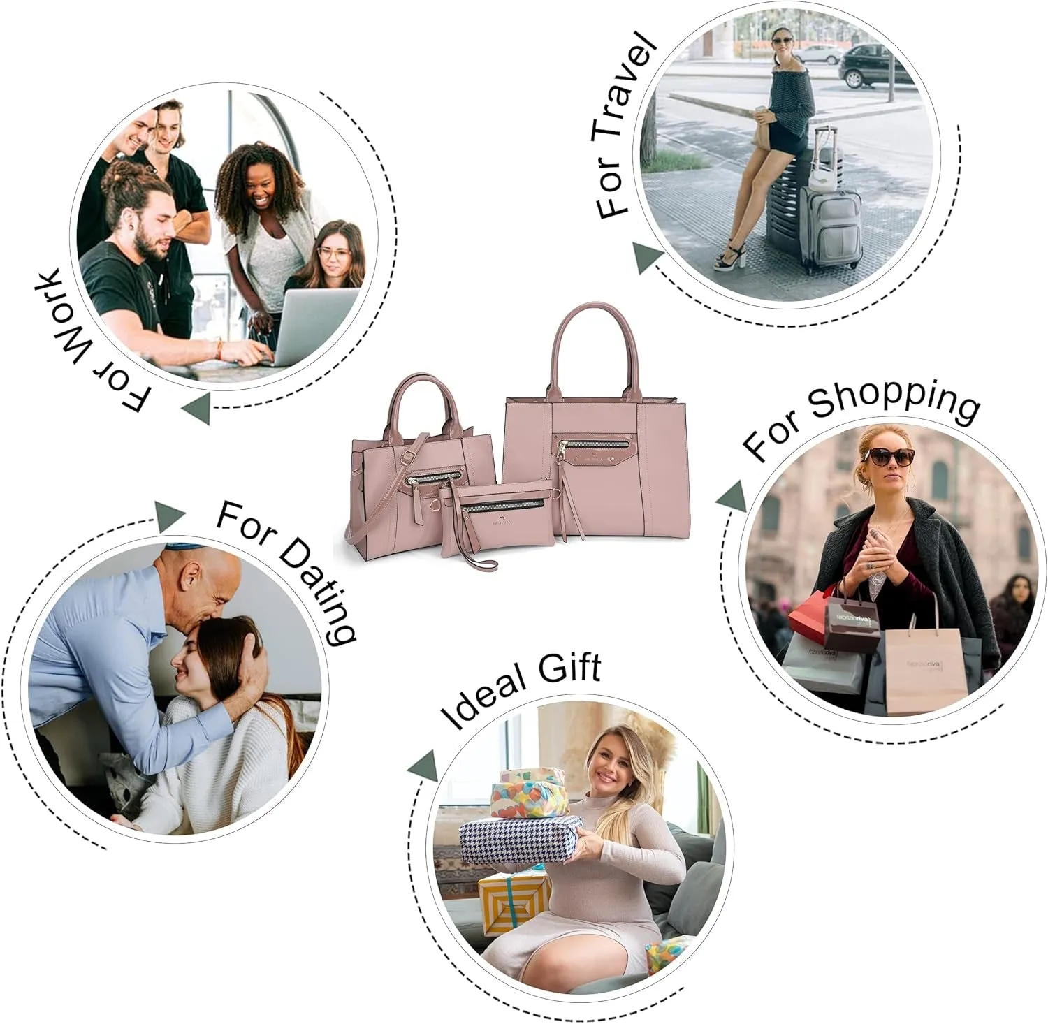 Best deal Women for Handbags Purses and Bag Set Satchels Fashion 3Pcs for Wallets Work Travel Anti-slip Tote