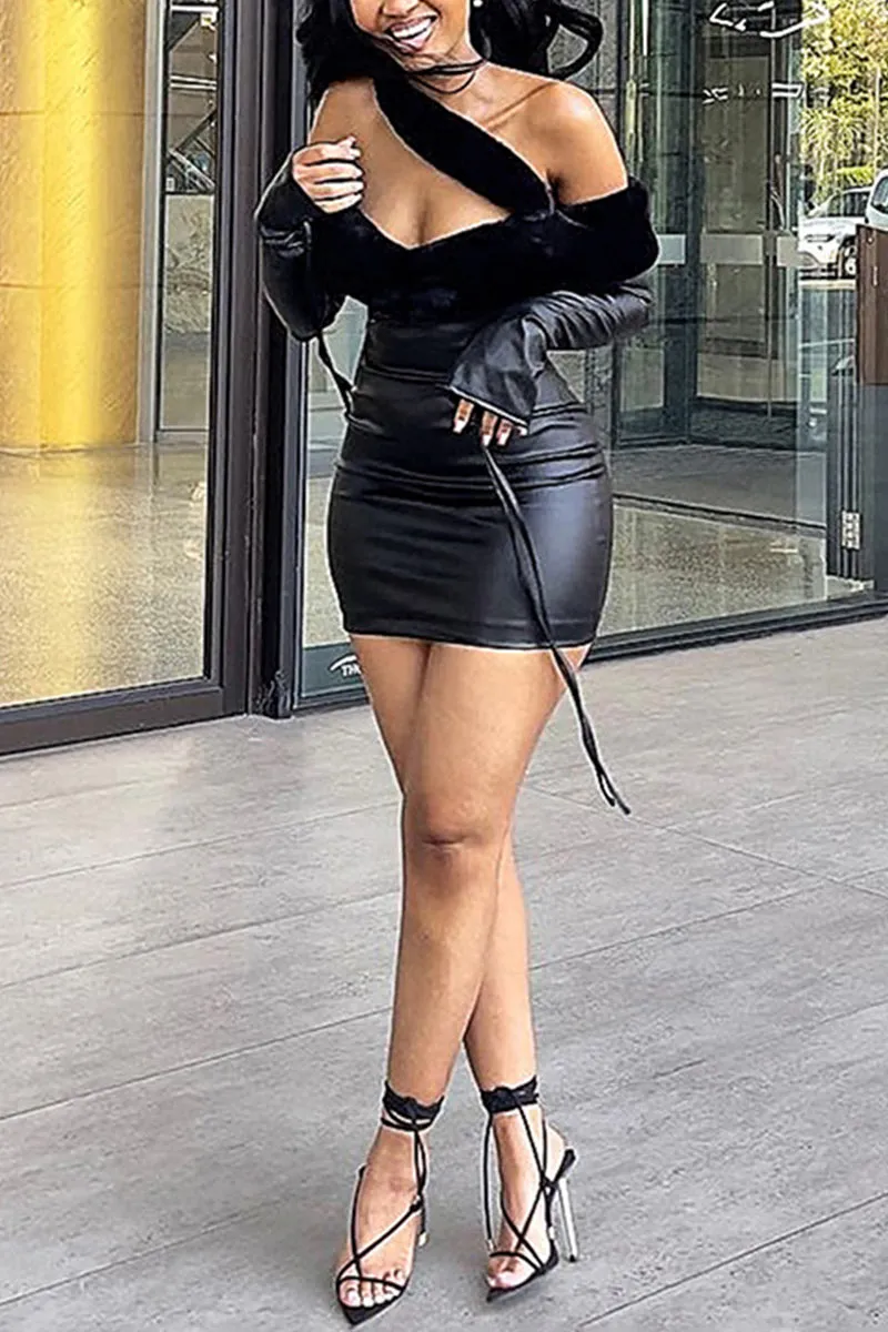 BG668 Faux Leather Mini Dress