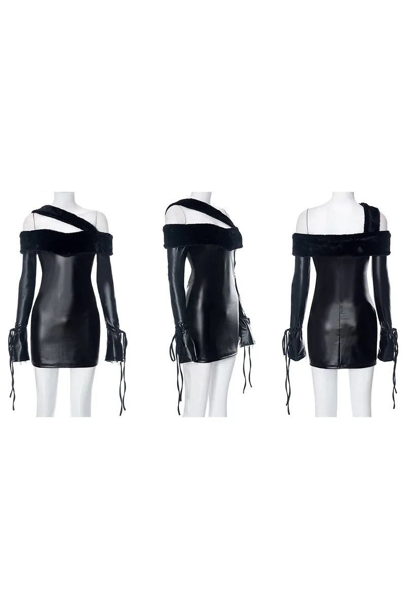 BG668 Faux Leather Mini Dress