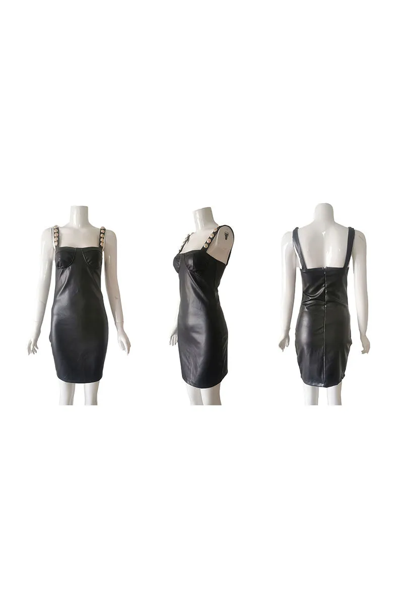 BK0665 Faux Leather Mini Dress