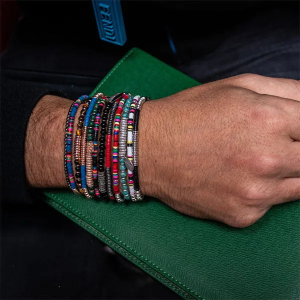 Black African Beaded Bracelet with White Gold