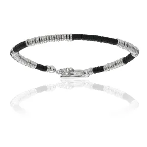 Black African Beaded Bracelet with White Gold