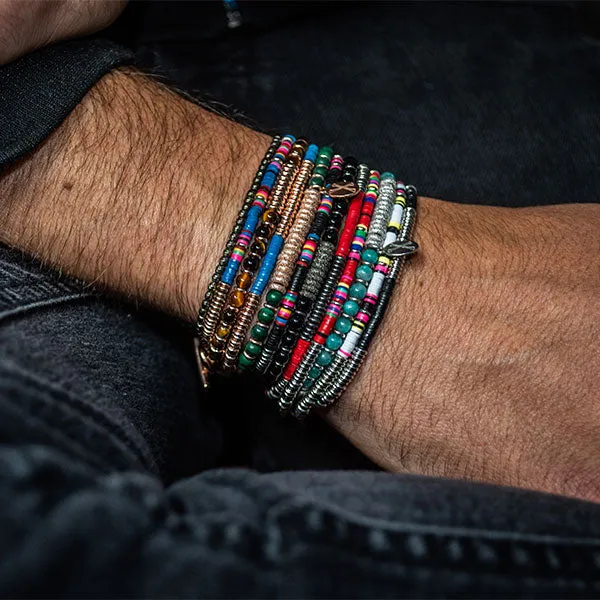 Black African Beaded Bracelet with White Gold