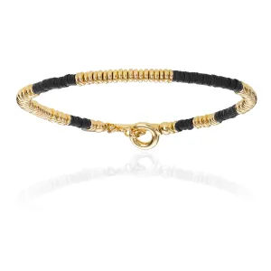 Black African Beaded Bracelet with Yellow Gold