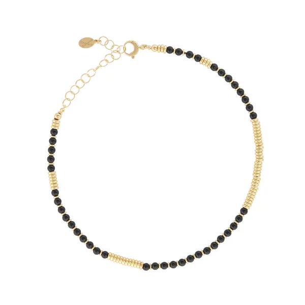 Black Agata Stone Beaded Necklace with 18K Yellow Gold beads