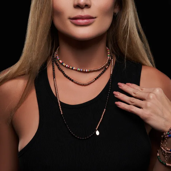 Black Agata Stone Beaded Necklace with 18K Yellow Gold beads