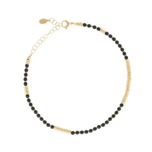 Black Agata Stone Beaded Necklace with 18K Yellow Gold beads