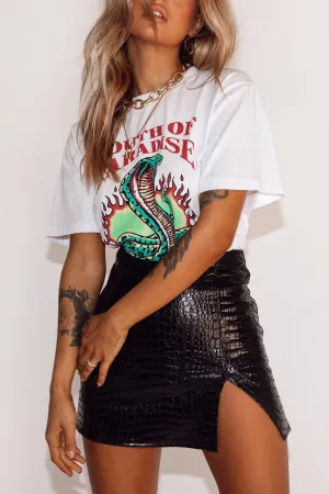 Black Croc Print Faux Leather Mini Skirt