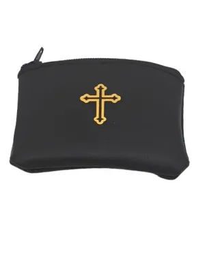 Black Genuine Leather with Cross Rosary Pouch (3 x 21/2")