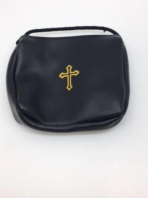 Black Leather Pyx Burse (Pouch) with string. (small)