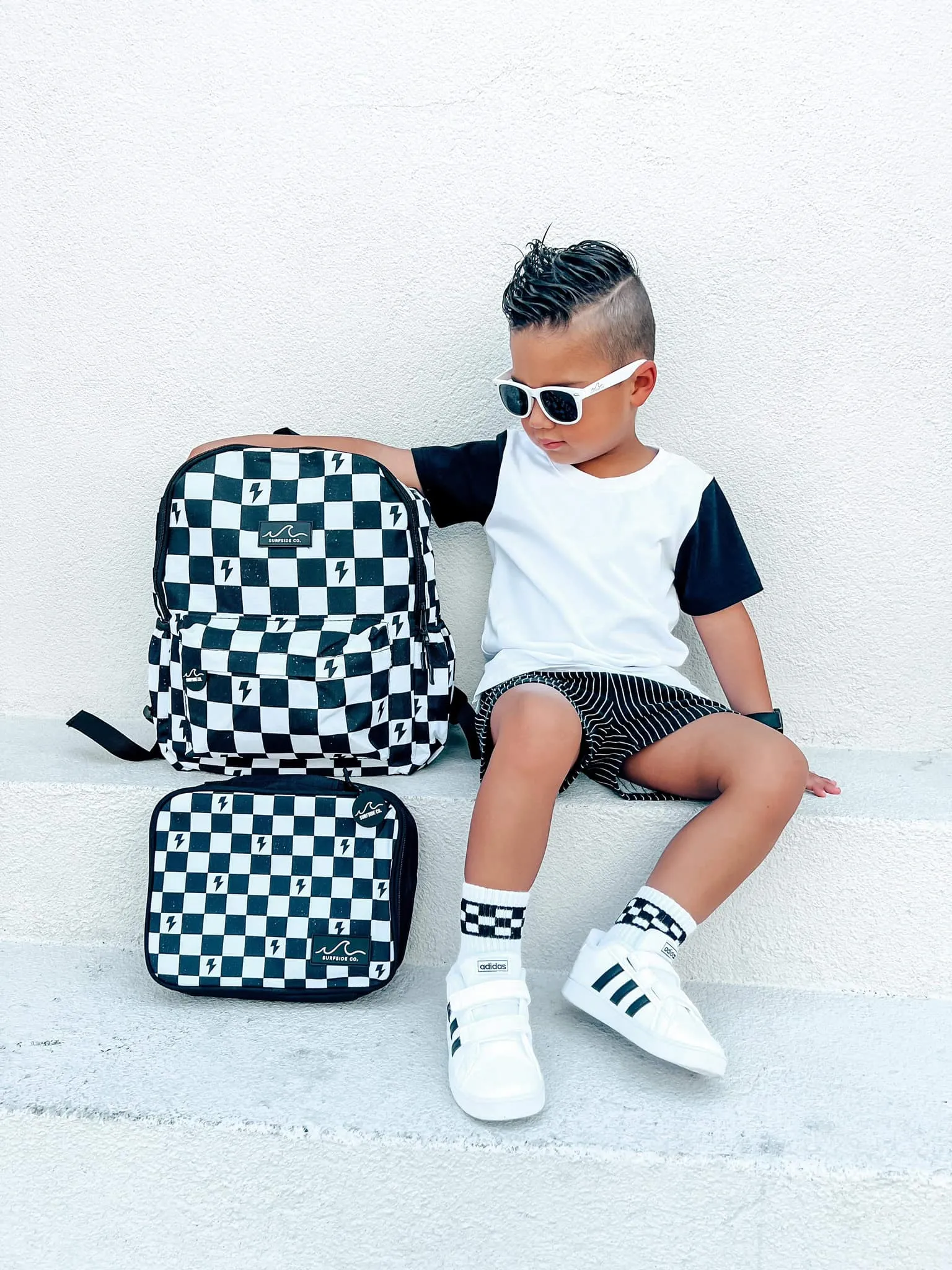Black/White Checks Backpack/Lunch Bag