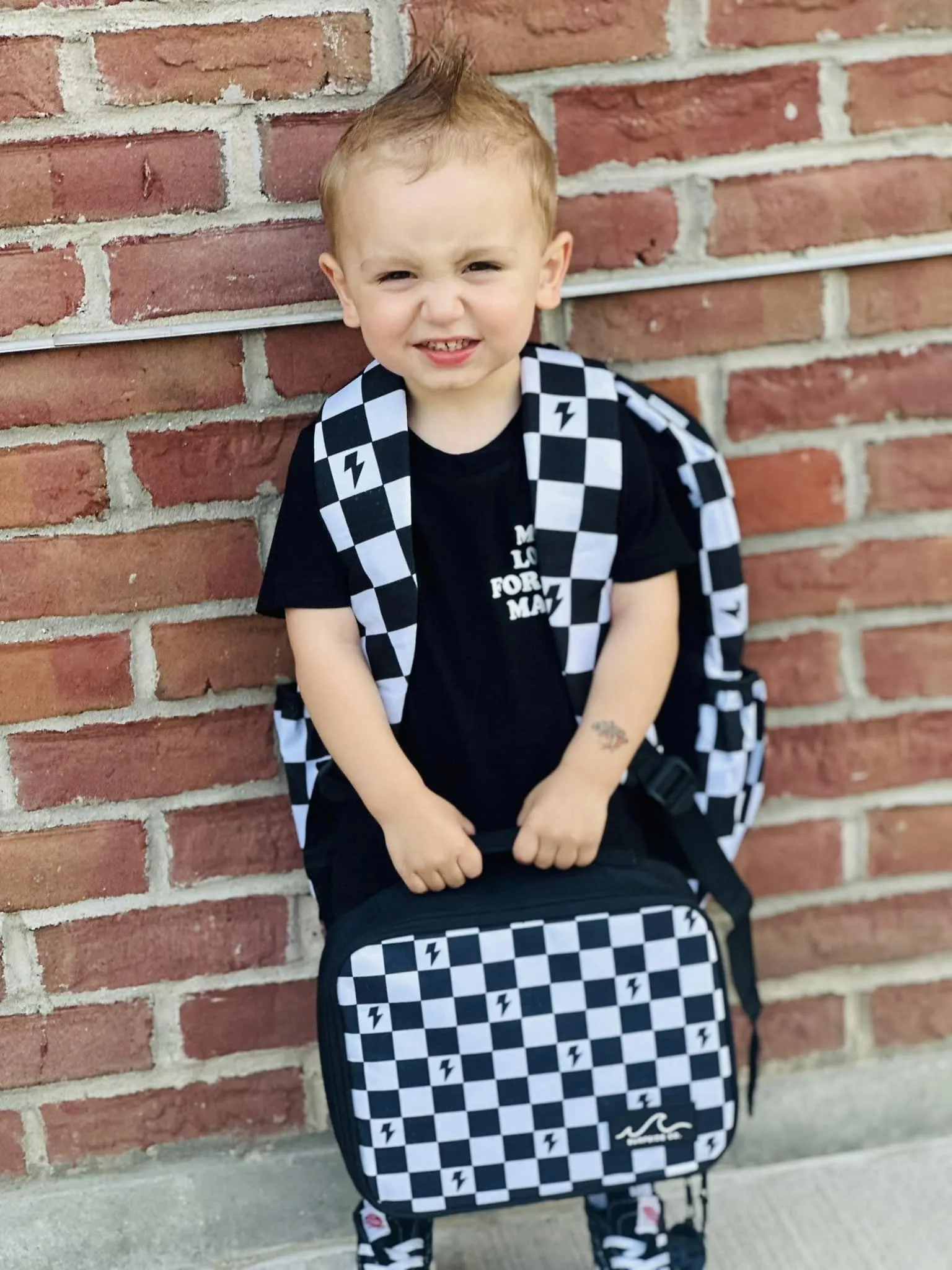 Black/White Checks Backpack/Lunch Bag