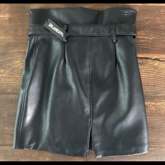 Blank NYC Belted Faux Leather Mini Skirt Black