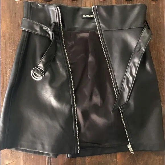 Blank NYC Belted Faux Leather Mini Skirt Black