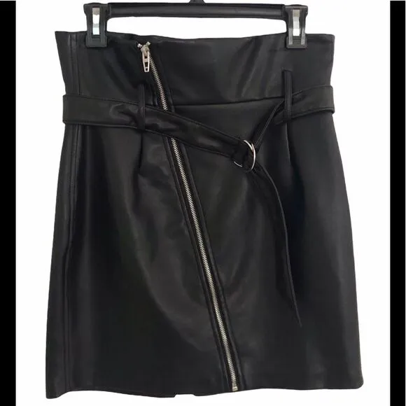 Blank NYC Belted Faux Leather Mini Skirt Black