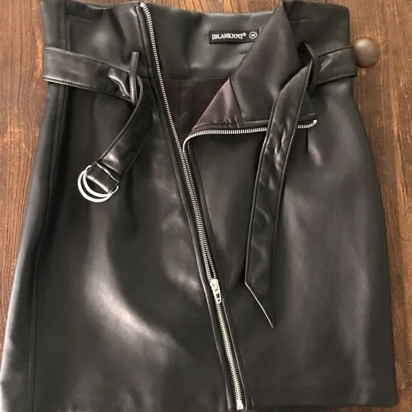 Blank NYC Belted Faux Leather Mini Skirt Black