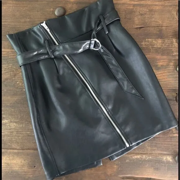 Blank NYC Belted Faux Leather Mini Skirt Black