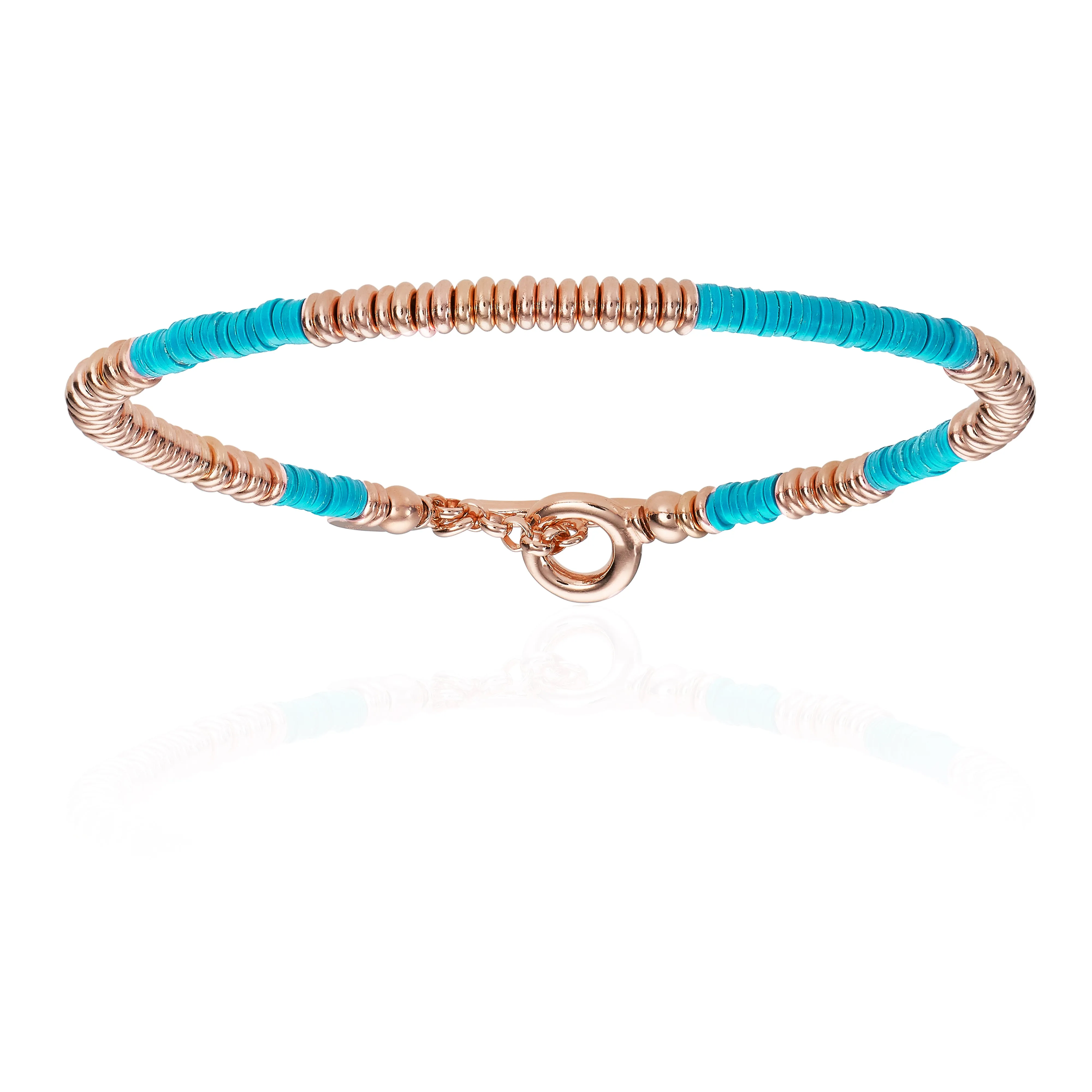 Blue African Beaded Bracelet with Rose Gold Beads