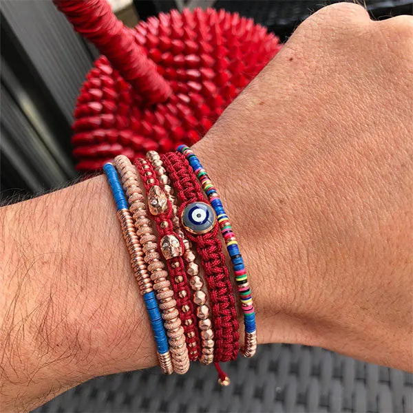 Blue African Beaded Bracelet with Rose Gold Beads
