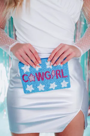 Blue Cowgirl Beaded Pouch
