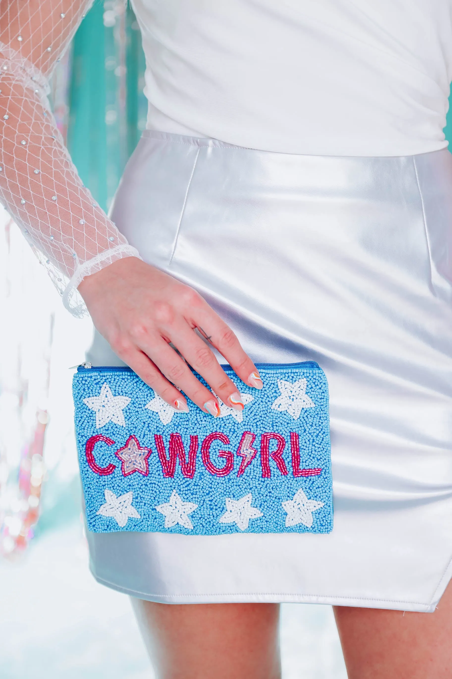 Blue Cowgirl Beaded Pouch