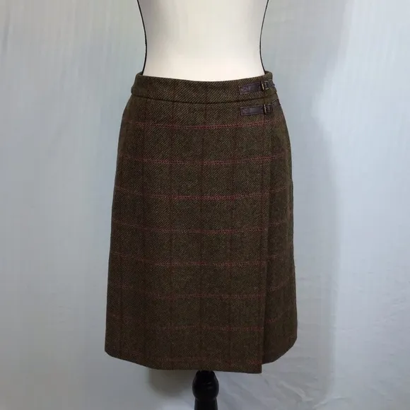 Boden Womens British Tweed 100% Wool Skirt Size 4L Tratan Plaid Faux Wrap Mini