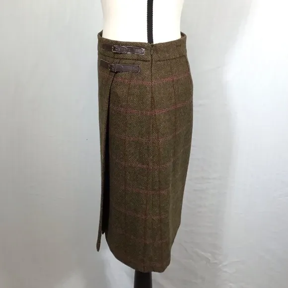 Boden Womens British Tweed 100% Wool Skirt Size 4L Tratan Plaid Faux Wrap Mini