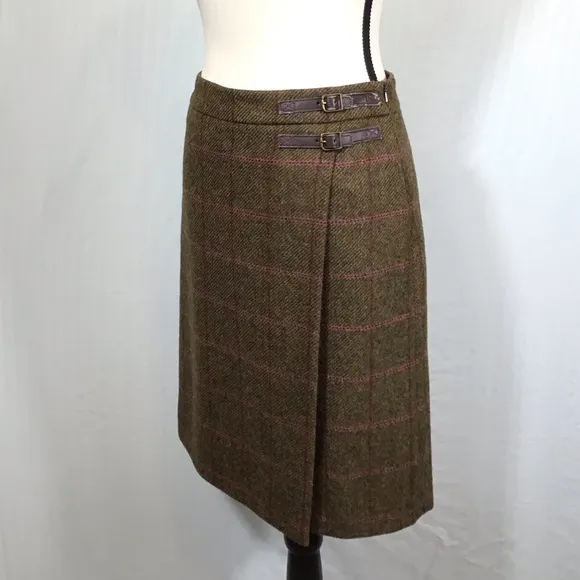 Boden Womens British Tweed 100% Wool Skirt Size 4L Tratan Plaid Faux Wrap Mini