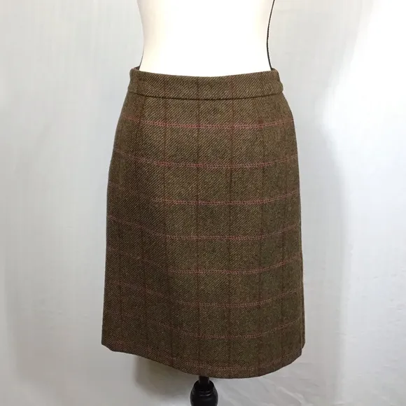 Boden Womens British Tweed 100% Wool Skirt Size 4L Tratan Plaid Faux Wrap Mini