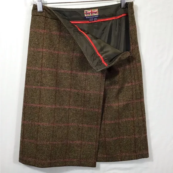 Boden Womens British Tweed 100% Wool Skirt Size 4L Tratan Plaid Faux Wrap Mini