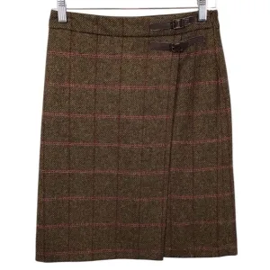 Boden Womens British Tweed 100% Wool Skirt Size 4L Tratan Plaid Faux Wrap Mini