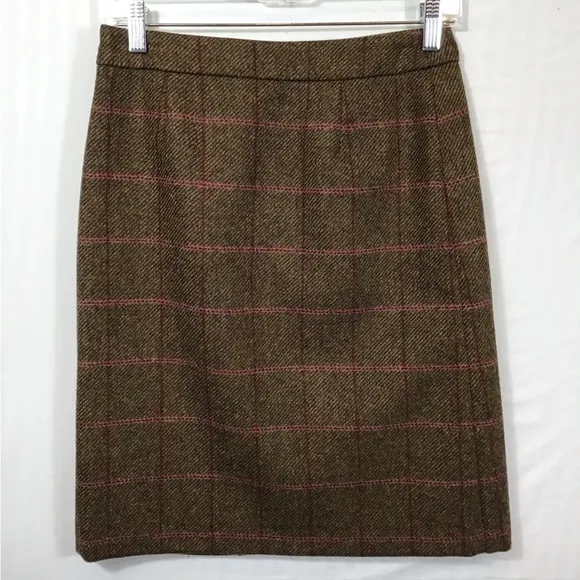 Boden Womens British Tweed 100% Wool Skirt Size 4L Tratan Plaid Faux Wrap Mini