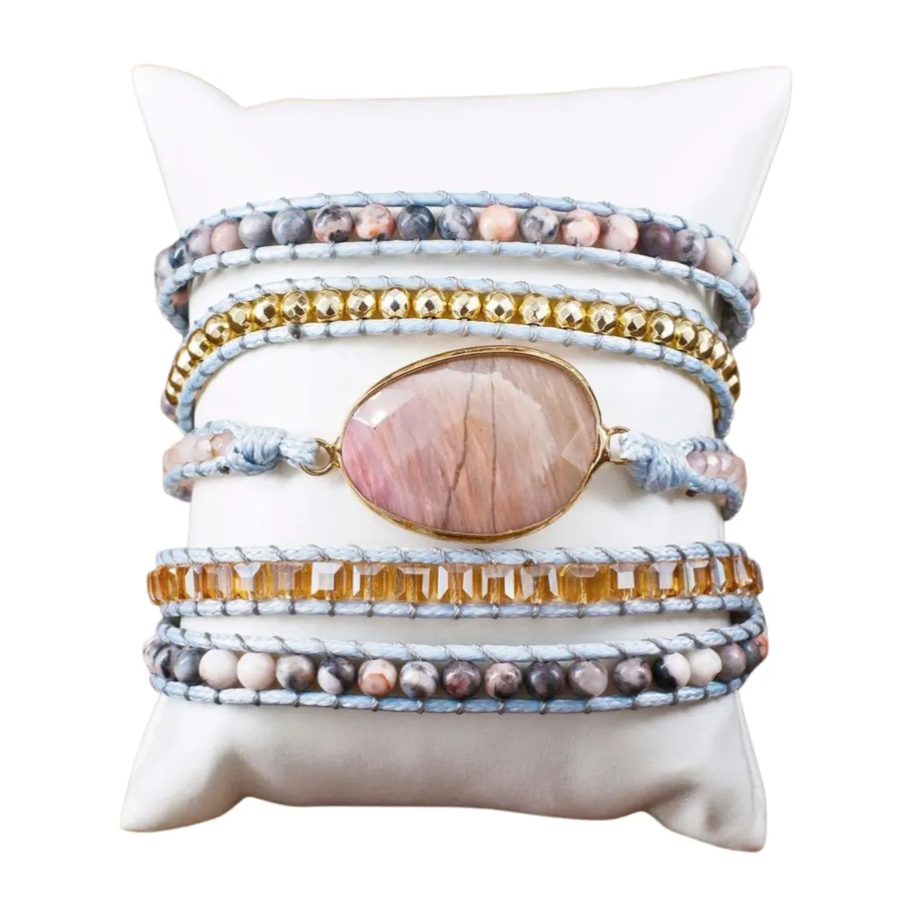 Boho & Mala Light Agate Stone 5 Wrap Bracelet WB1005