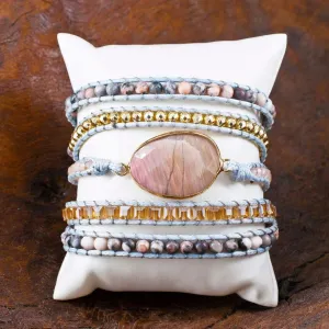 Boho & Mala Light Agate Stone 5 Wrap Bracelet WB1005