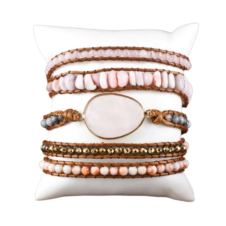 Boho & Mala Rose Quartz Stone 5 Wrap Bracelet WB1006